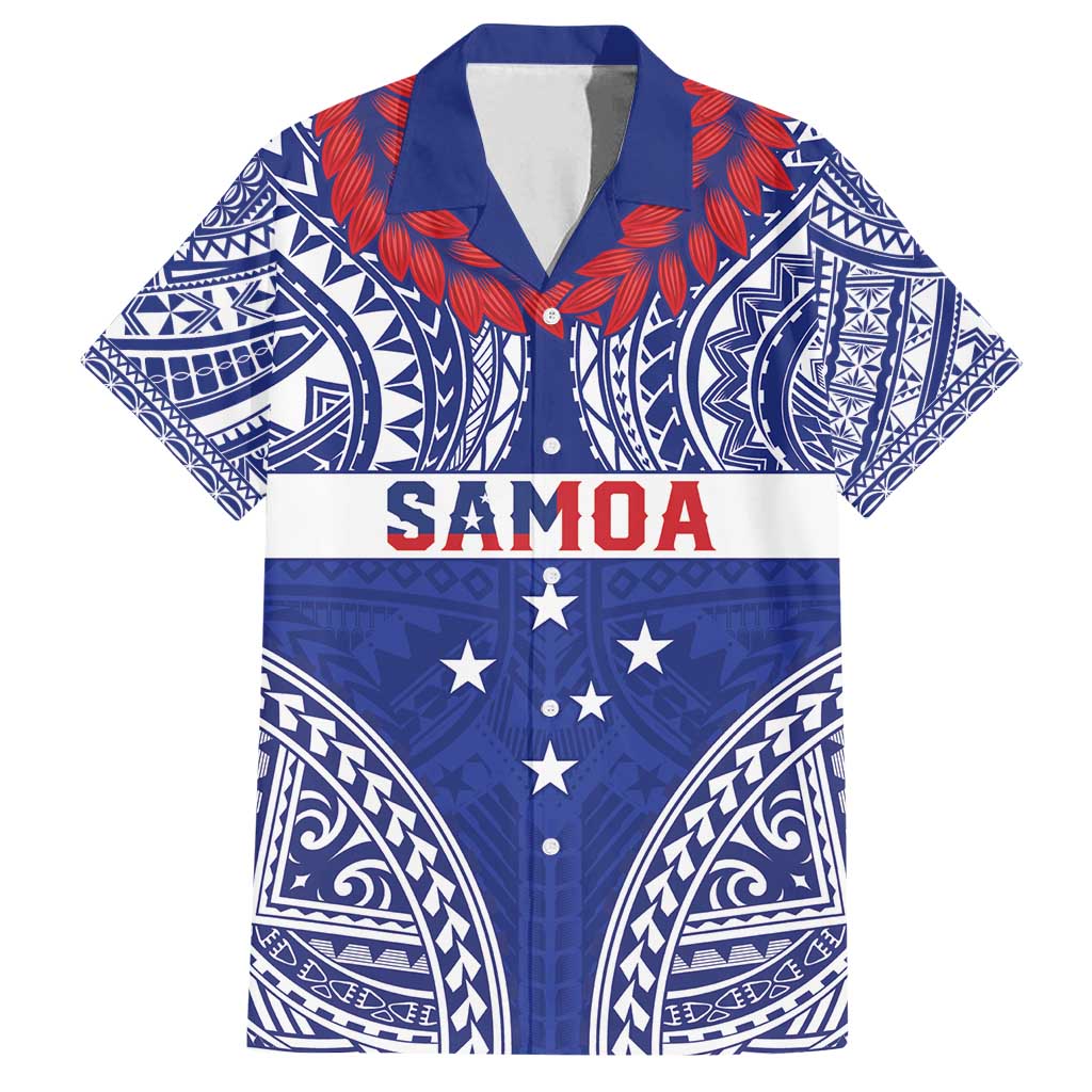 Personalised Toa Samoa Rugby Spirit Family Matching Tank Maxi Dress and Hawaiian Shirt Blue Samoan Tribal Pattern LT9 Dad's Shirt - Short Sleeve Blue - Polynesian Pride