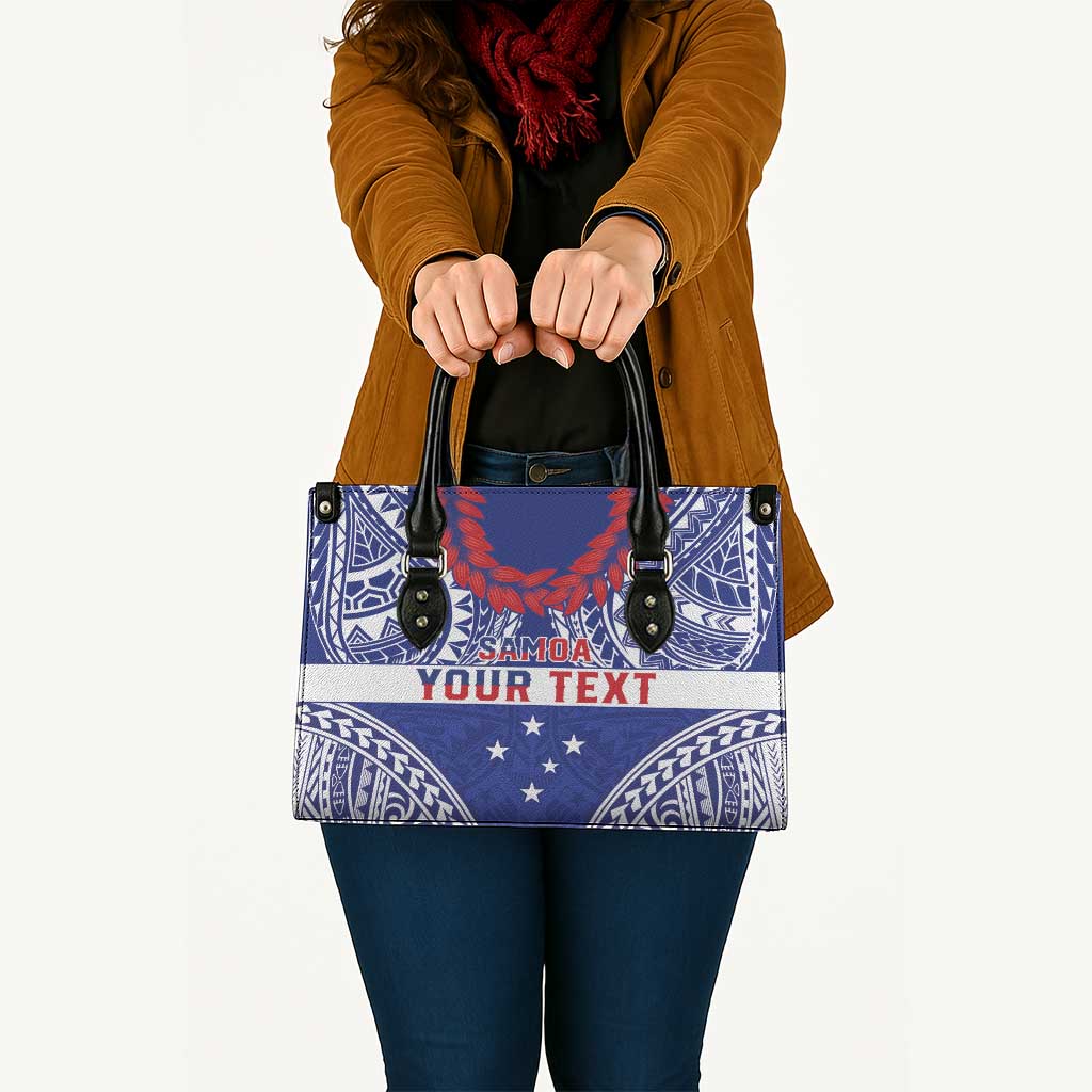 Personalised Toa Samoa Rugby Spirit Leather Bag Blue Samoan Tribal Pattern - Polynesian Pride
