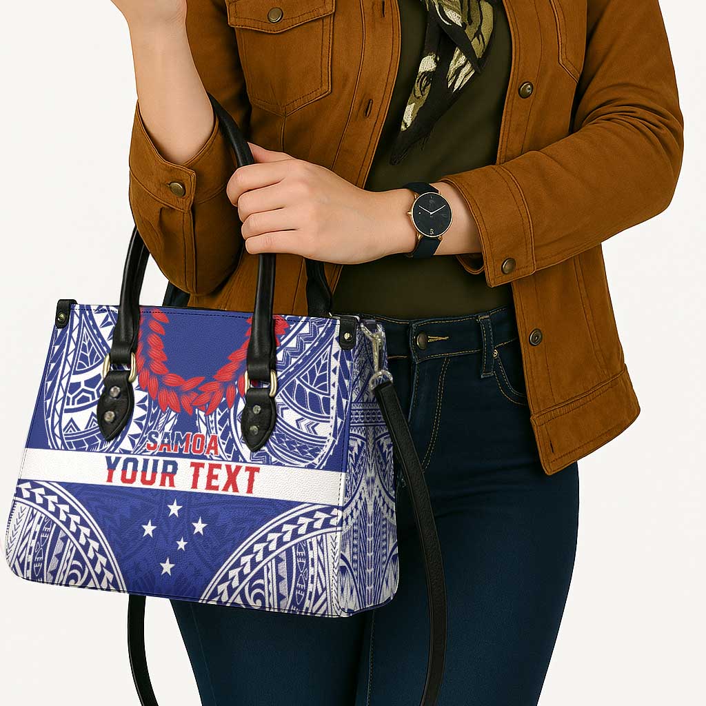 Personalised Toa Samoa Rugby Spirit Leather Bag Blue Samoan Tribal Pattern - Polynesian Pride