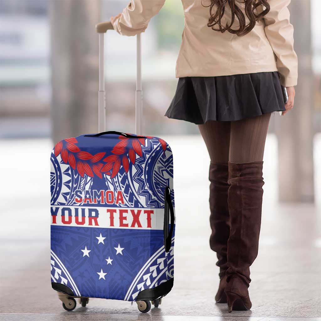 Personalised Toa Samoa Rugby Spirit Luggage Cover Blue Samoan Tribal Pattern - Polynesian Pride