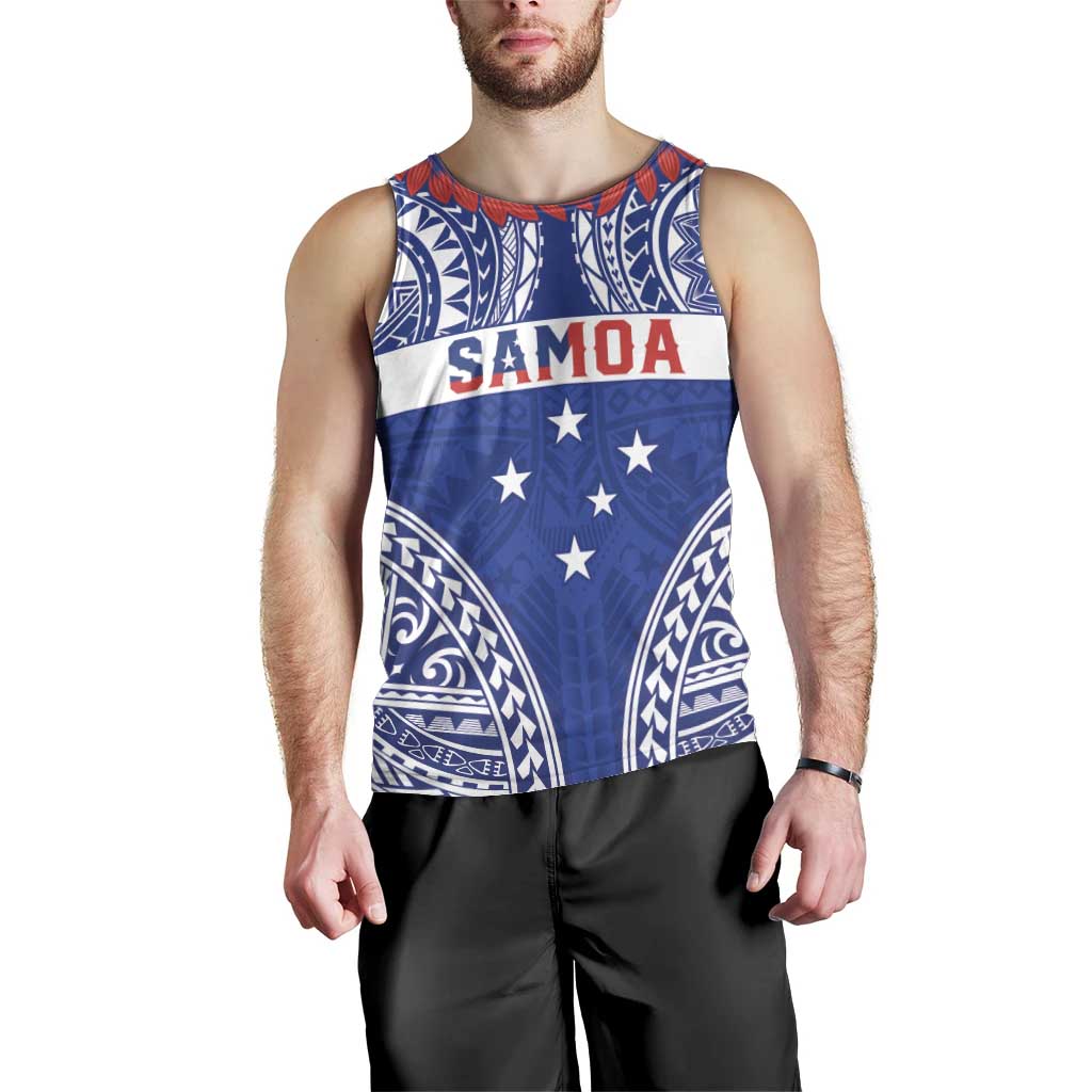 Personalised Toa Samoa Rugby Spirit Men Tank Top Blue Samoan Tribal Pattern - Polynesian Pride