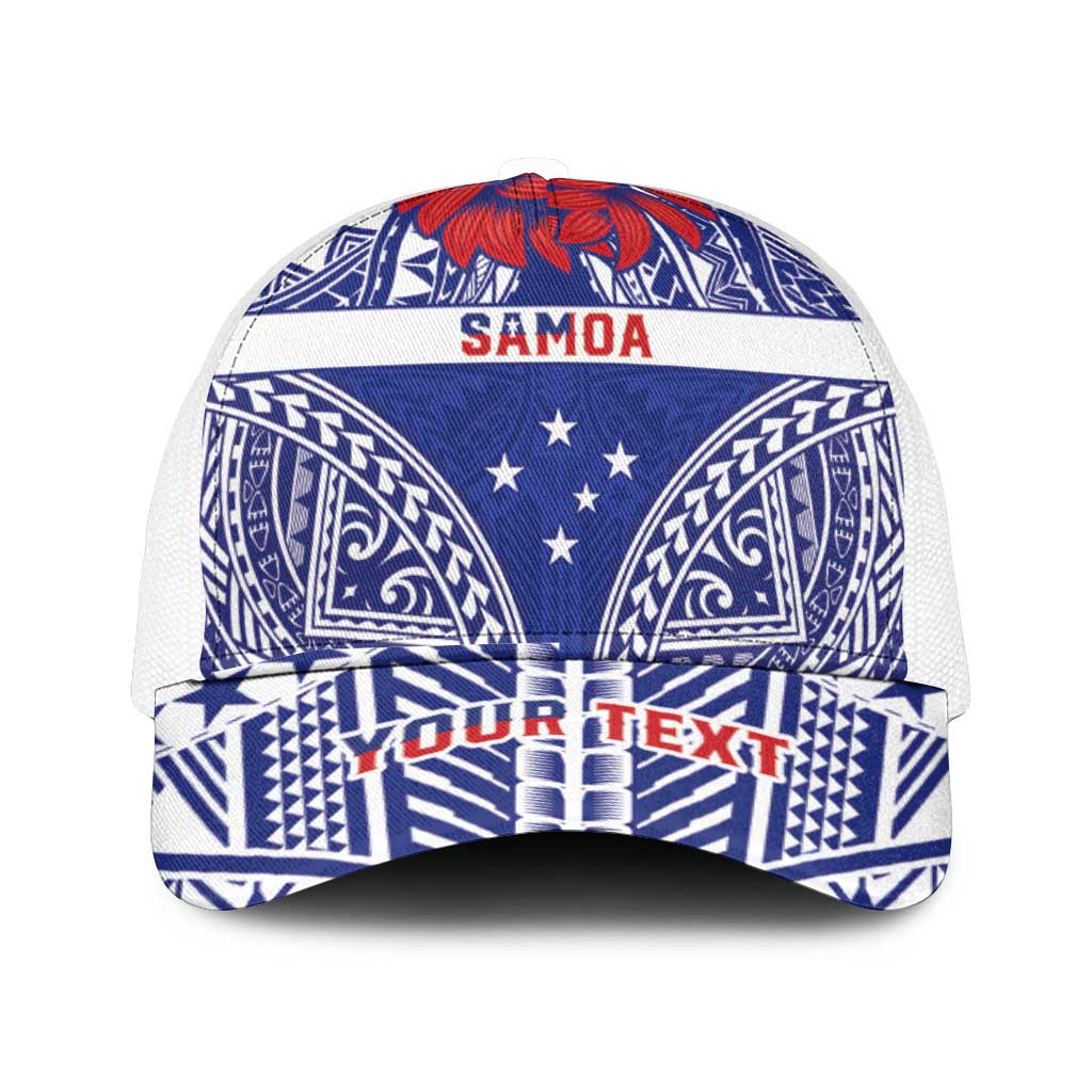 Personalised Toa Samoa Rugby Spirit Mesh Trucker Cap Blue Samoan Tribal Pattern - Polynesian Pride