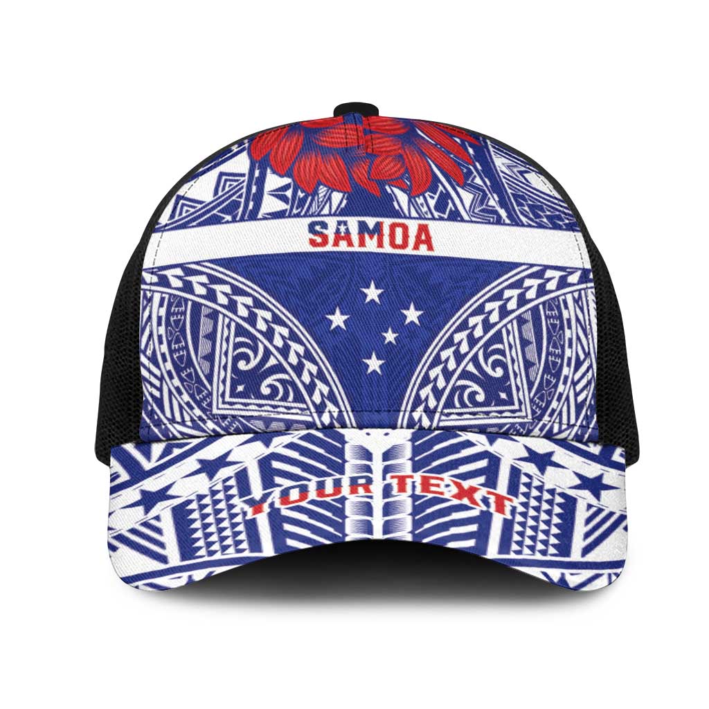 Personalised Toa Samoa Rugby Spirit Mesh Trucker Cap Blue Samoan Tribal Pattern - Polynesian Pride