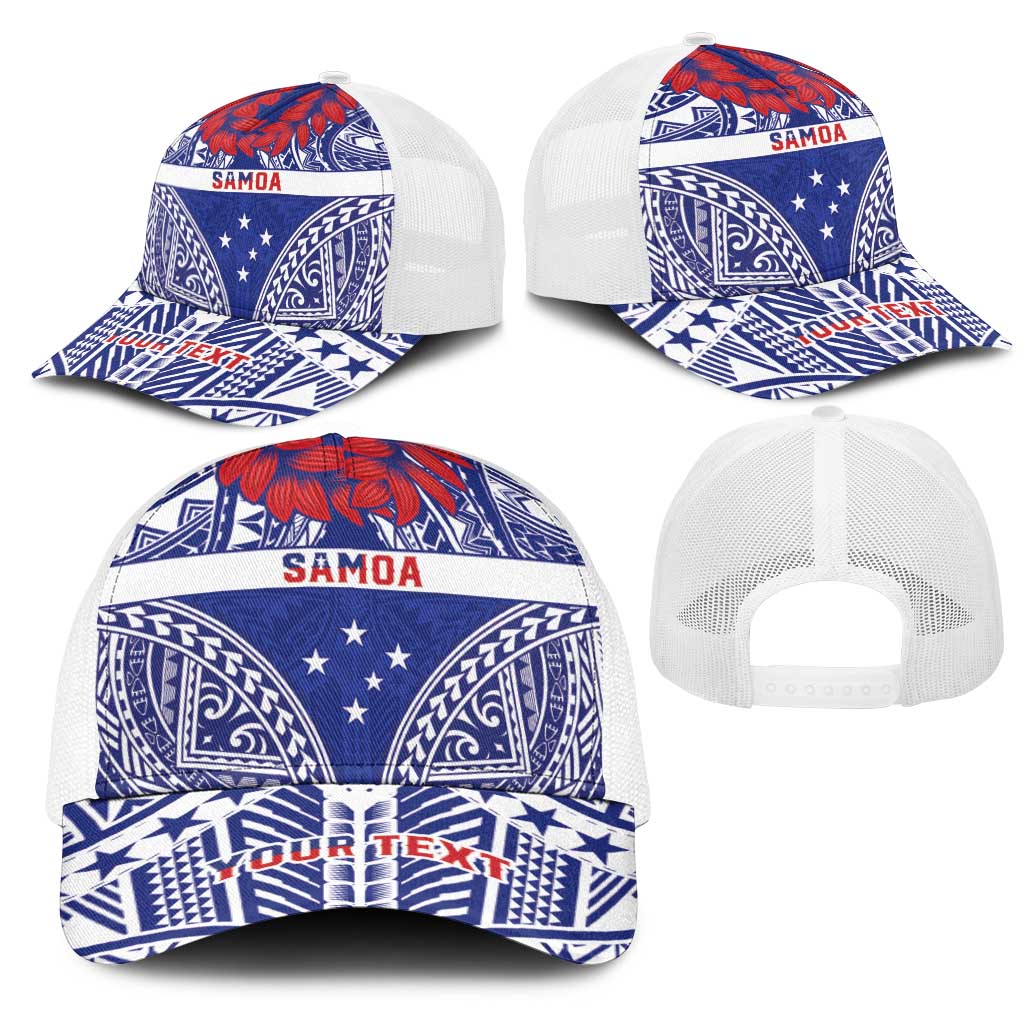 Personalised Toa Samoa Rugby Spirit Mesh Trucker Cap Blue Samoan Tribal Pattern - Polynesian Pride