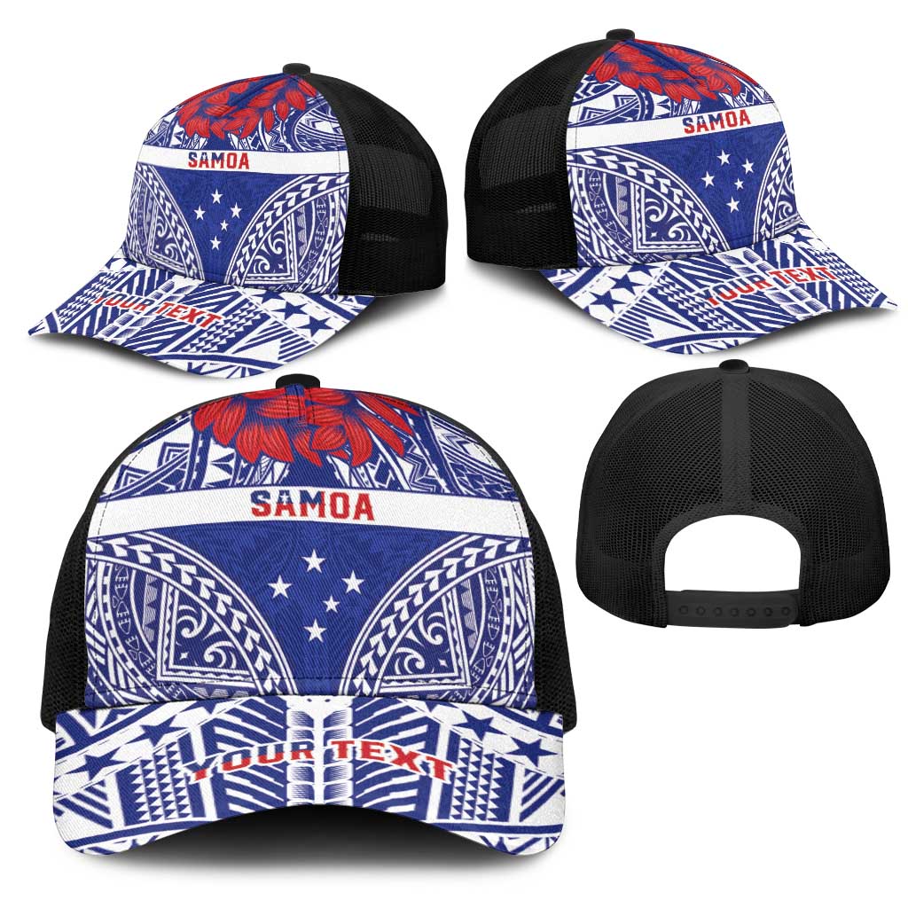 Personalised Toa Samoa Rugby Spirit Mesh Trucker Cap Blue Samoan Tribal Pattern - Polynesian Pride