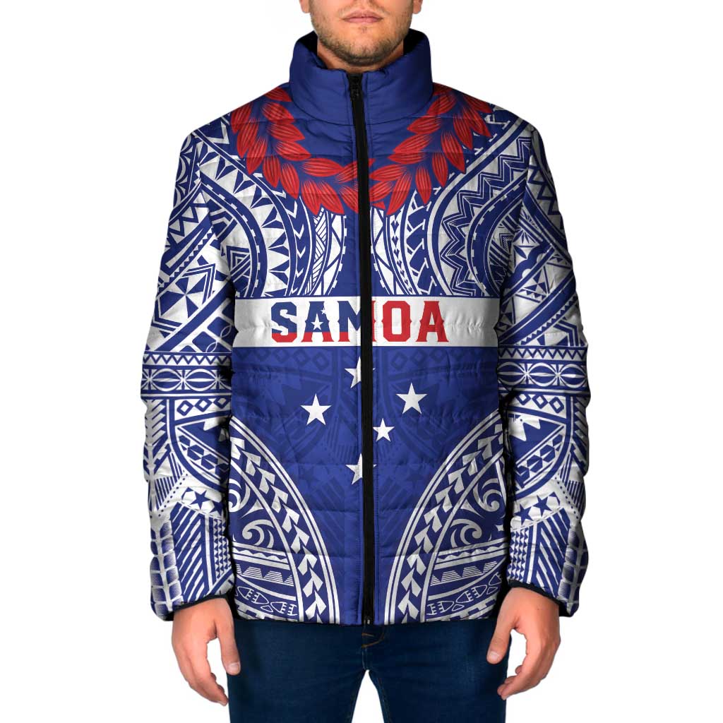 Personalised Toa Samoa Rugby Spirit Padded Jacket Blue Samoan Tribal Pattern - Polynesian Pride