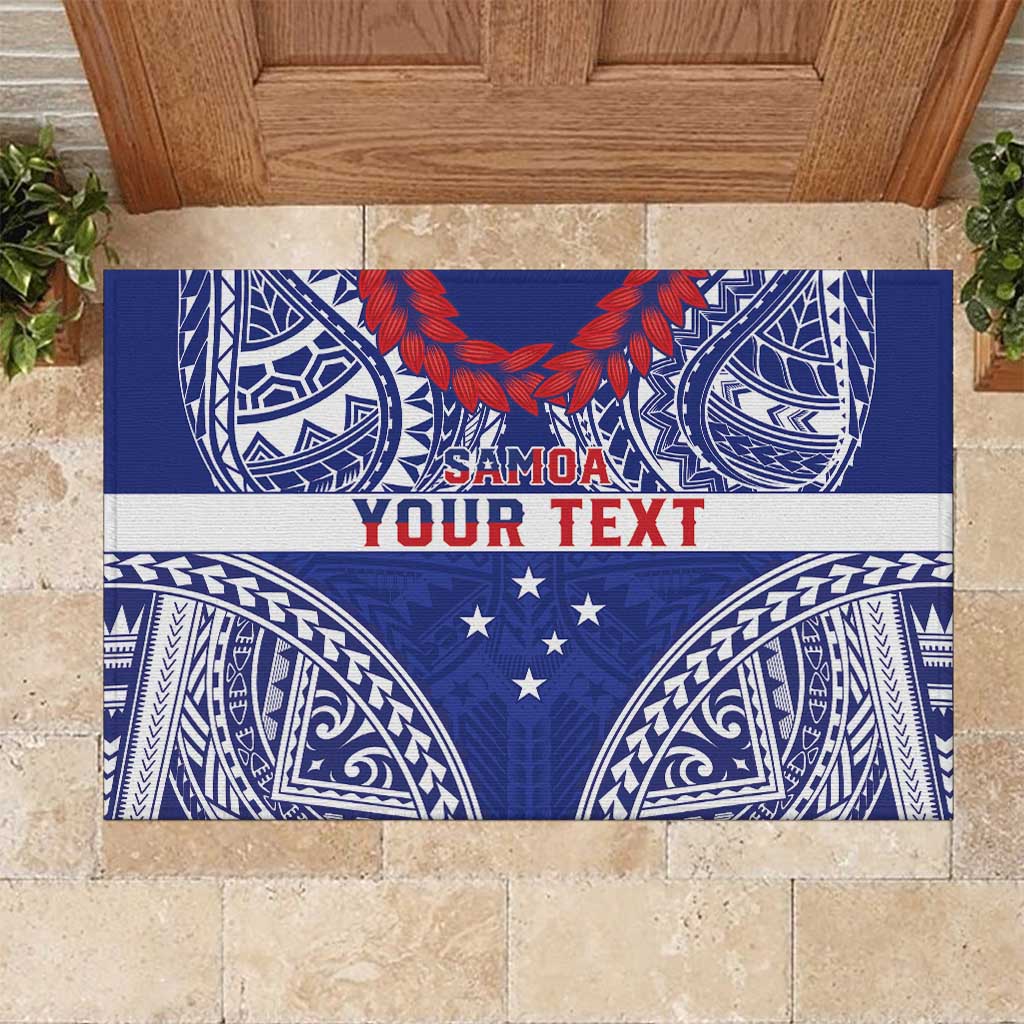Personalised Toa Samoa Rugby Spirit Rubber Doormat Blue Samoan Tribal Pattern - Polynesian Pride
