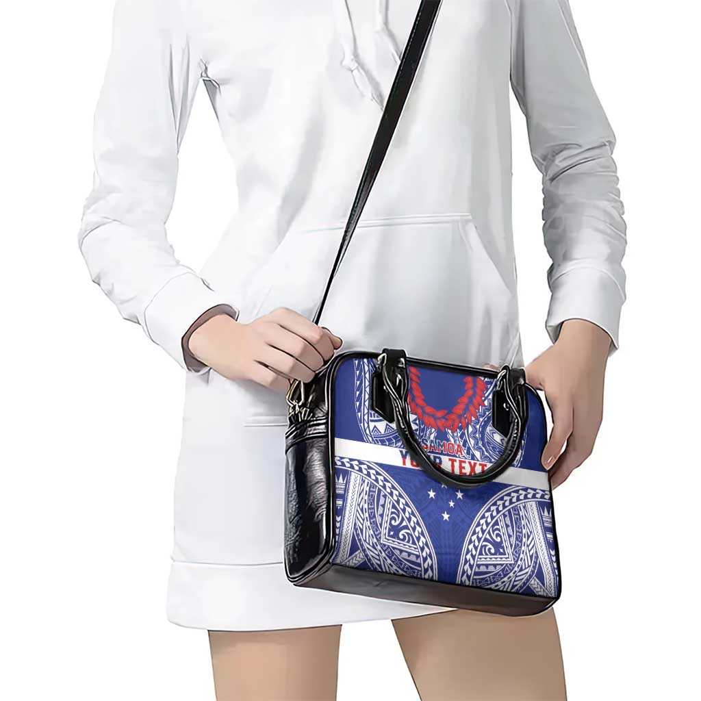 Personalised Toa Samoa Rugby Spirit Shoulder Handbag Blue Samoan Tribal Pattern - Polynesian Pride