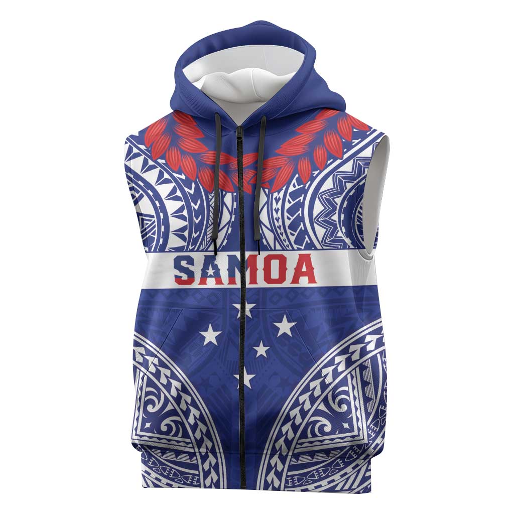 Personalised Toa Samoa Rugby Spirit Sleeveless Zip Hoodie Blue Samoan Tribal Pattern - Polynesian Pride