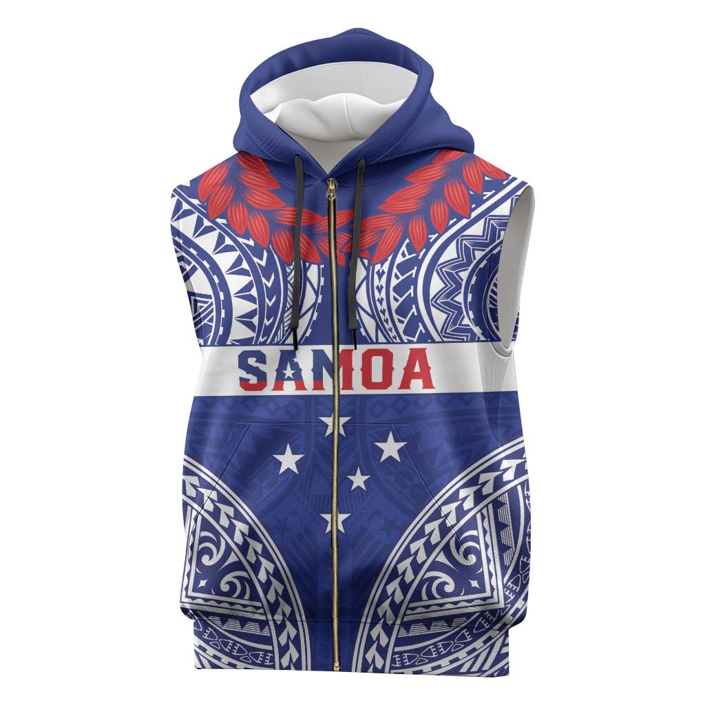 Personalised Toa Samoa Rugby Spirit Sleeveless Zip Hoodie Blue Samoan Tribal Pattern - Polynesian Pride