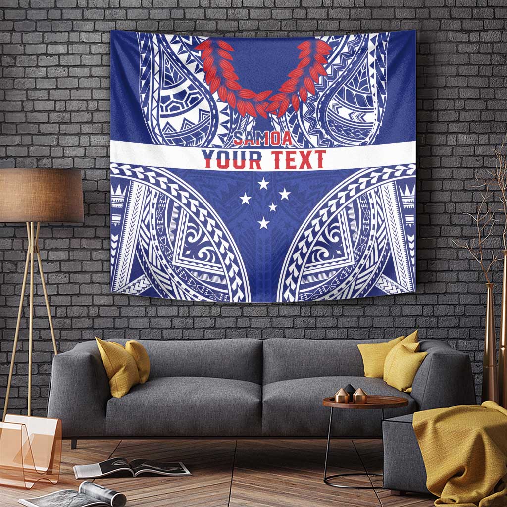 Personalised Toa Samoa Rugby Spirit Tapestry Blue Samoan Tribal Pattern - Polynesian Pride