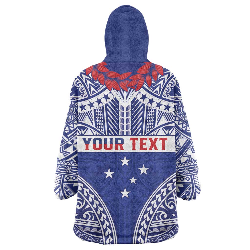 Personalised Toa Samoa Rugby Spirit Wearable Blanket Hoodie Blue Samoan Tribal Pattern - Polynesian Pride