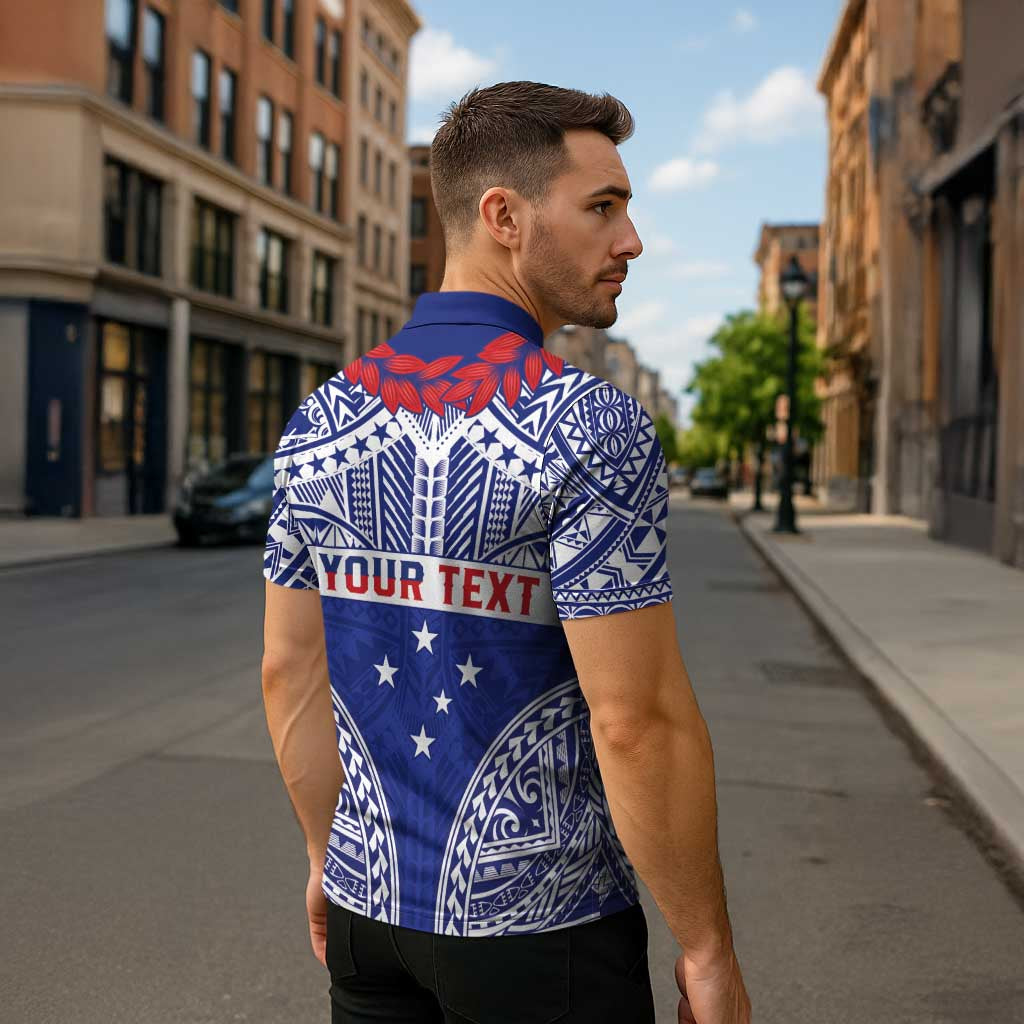 Personalised Toa Samoa Rugby Spirit Zipper Polo Shirt Blue Samoan Tribal Pattern - Polynesian Pride