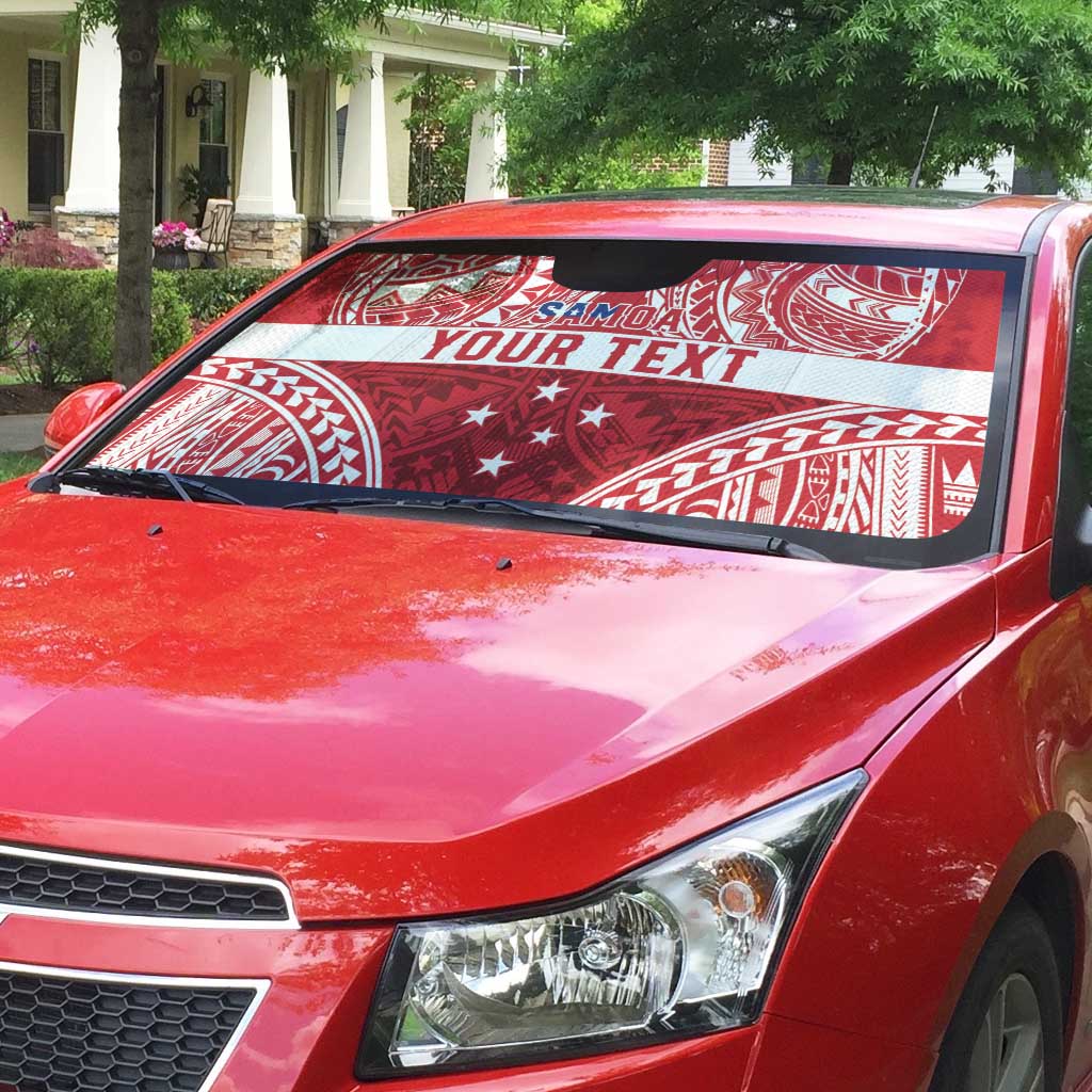 Personalised Toa Samoa Rugby Spirit Auto Sun Shade Red Samoan Tribal Pattern - Polynesian Pride