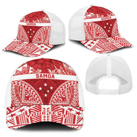Personalised Toa Samoa Rugby Spirit Baseball Net Cap Red Samoan Tribal Pattern - Polynesian Pride
