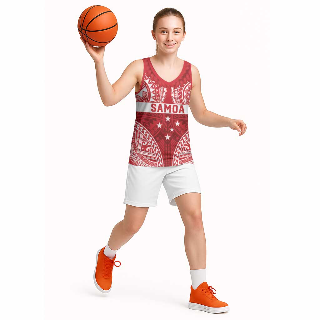 Personalised Toa Samoa Rugby Spirit Basketball Jersey Red Samoan Tribal Pattern - Polynesian Pride