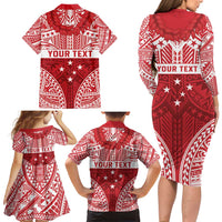 Personalised Toa Samoa Rugby Spirit Family Matching Long Sleeve Bodycon Dress and Hawaiian Shirt Red Samoan Tribal Pattern LT9 - Polynesian Pride