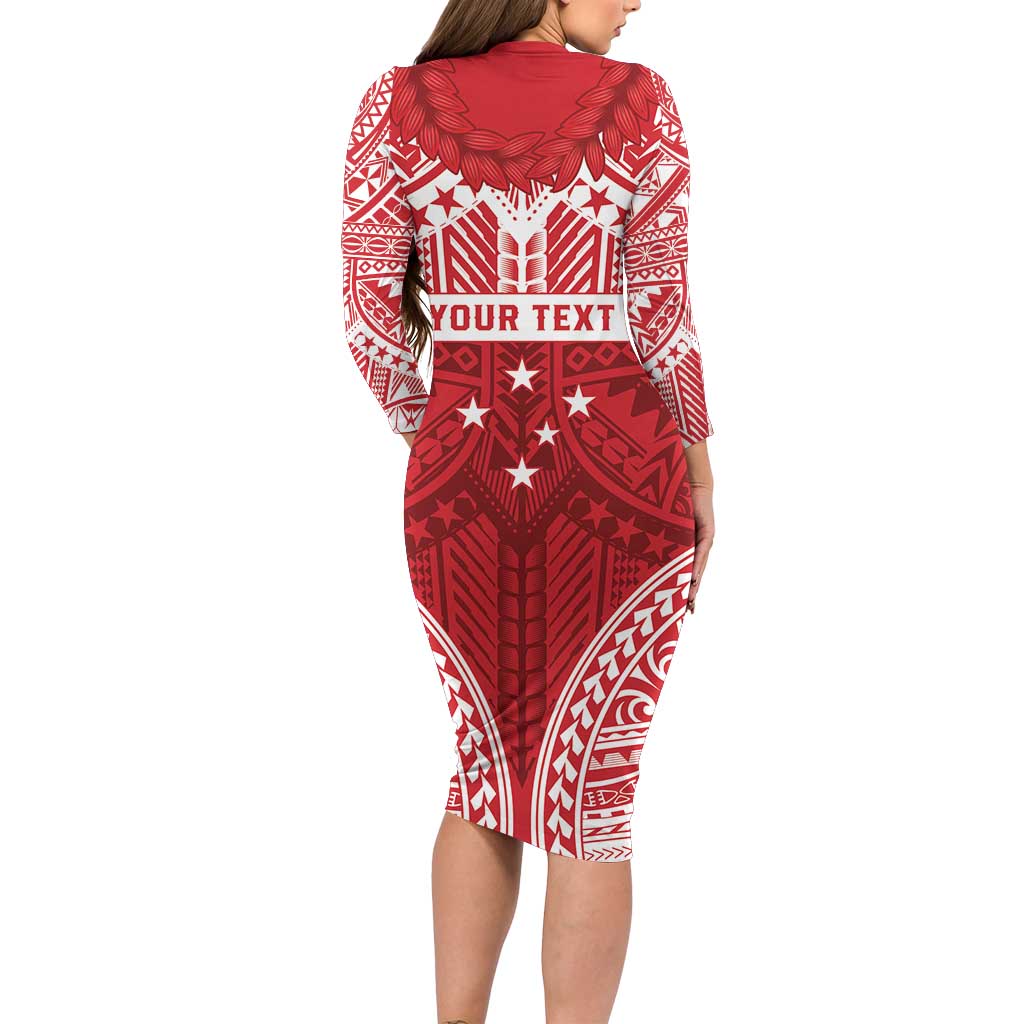 Personalised Toa Samoa Rugby Spirit Family Matching Long Sleeve Bodycon Dress and Hawaiian Shirt Red Samoan Tribal Pattern LT9 - Polynesian Pride