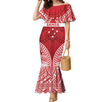 Personalised Toa Samoa Rugby Spirit Family Matching Mermaid Dress and Hawaiian Shirt Red Samoan Tribal Pattern LT9 Mom's Dress Red - Polynesian Pride