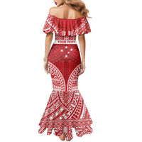Personalised Toa Samoa Rugby Spirit Family Matching Mermaid Dress and Hawaiian Shirt Red Samoan Tribal Pattern LT9 - Polynesian Pride