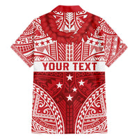Personalised Toa Samoa Rugby Spirit Family Matching Off The Shoulder Long Sleeve Dress and Hawaiian Shirt Red Samoan Tribal Pattern LT9 - Polynesian Pride