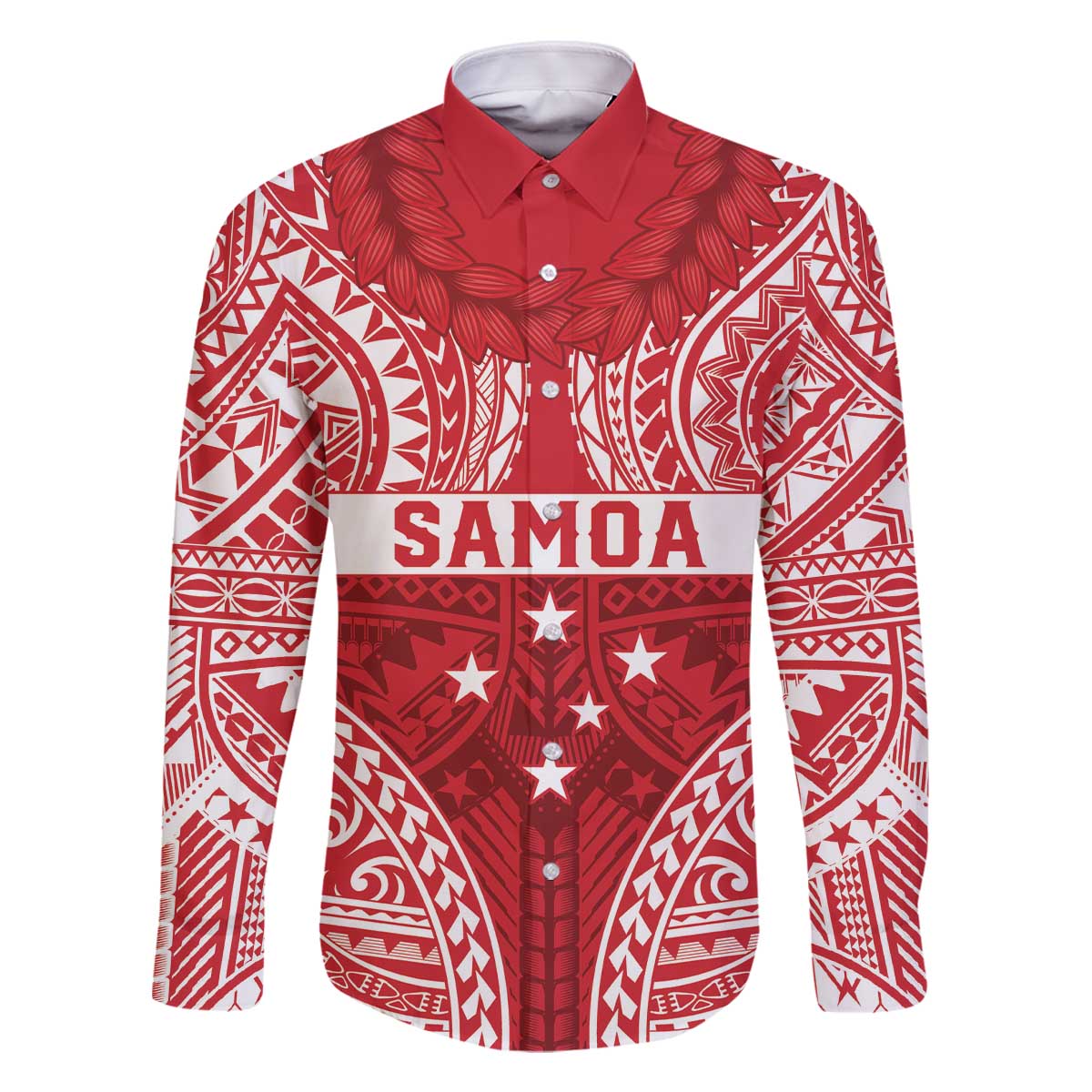 Personalised Toa Samoa Rugby Spirit Family Matching Off The Shoulder Long Sleeve Dress and Hawaiian Shirt Red Samoan Tribal Pattern LT9 Dad's Shirt - Long Sleeve Red - Polynesian Pride