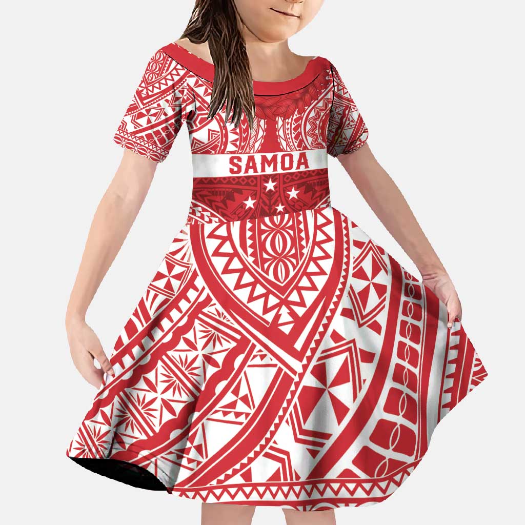 Personalised Toa Samoa Rugby Spirit Family Matching Off Shoulder Maxi Dress and Hawaiian Shirt Red Samoan Tribal Pattern LT9 Daughter's Dress Red - Polynesian Pride