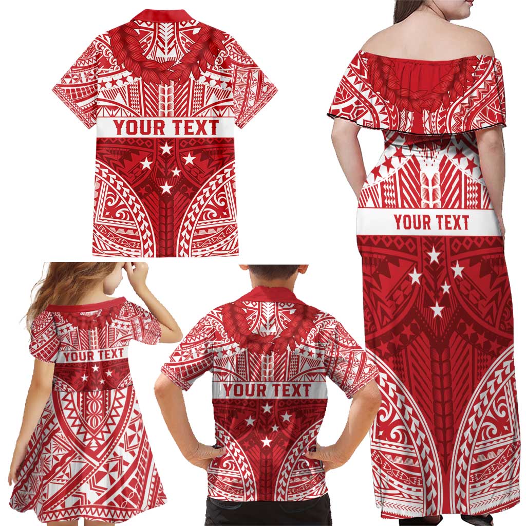 Personalised Toa Samoa Rugby Spirit Family Matching Off Shoulder Maxi Dress and Hawaiian Shirt Red Samoan Tribal Pattern LT9 - Polynesian Pride