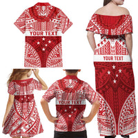 Personalised Toa Samoa Rugby Spirit Family Matching Off Shoulder Maxi Dress and Hawaiian Shirt Red Samoan Tribal Pattern LT9 - Polynesian Pride