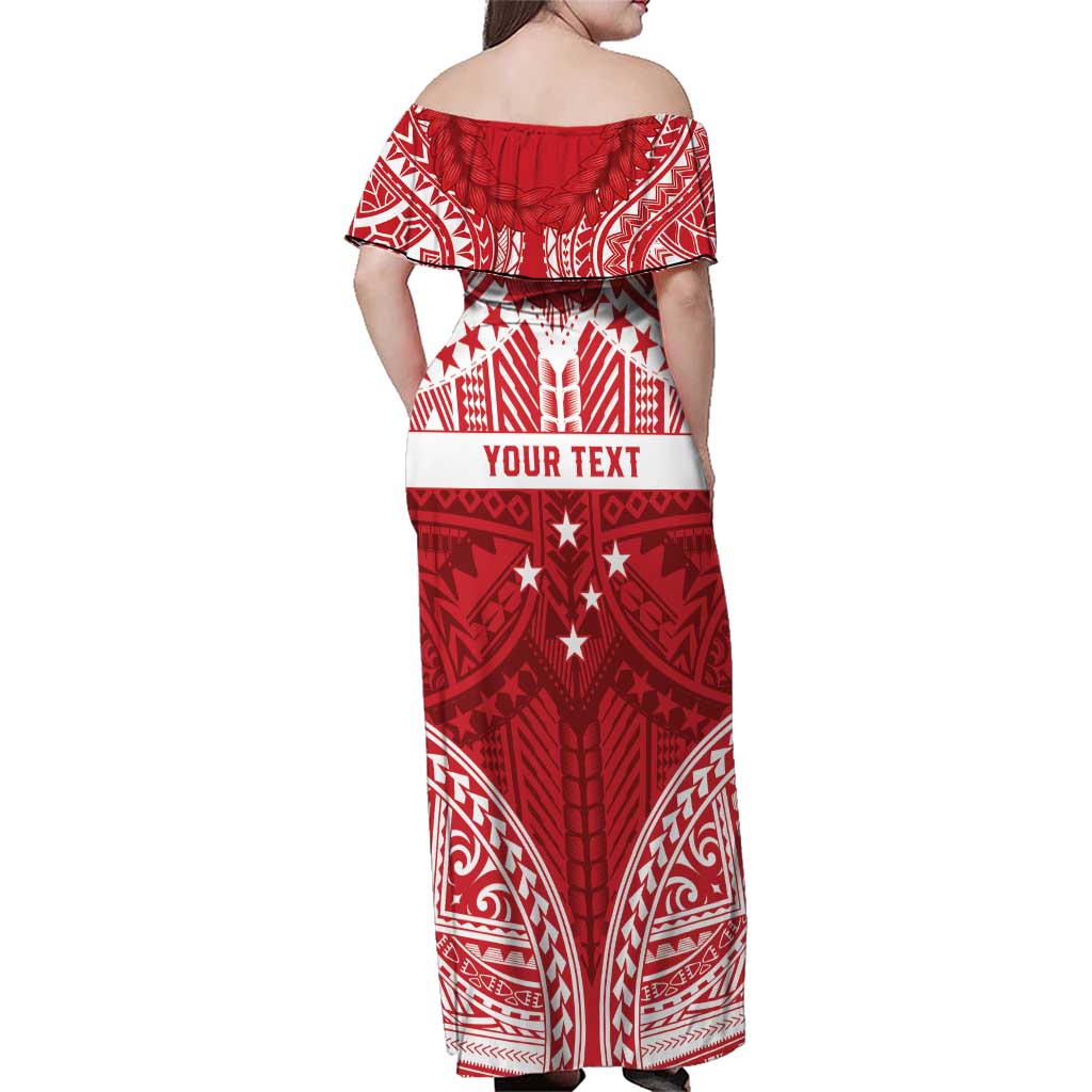Personalised Toa Samoa Rugby Spirit Family Matching Off Shoulder Maxi Dress and Hawaiian Shirt Red Samoan Tribal Pattern LT9 - Polynesian Pride