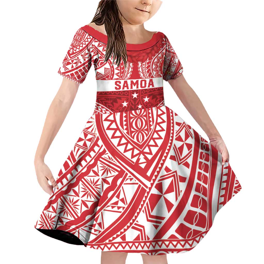 Personalised Toa Samoa Rugby Spirit Family Matching Off Shoulder Short Dress and Hawaiian Shirt Red Samoan Tribal Pattern LT9 Daughter's Dress Red - Polynesian Pride