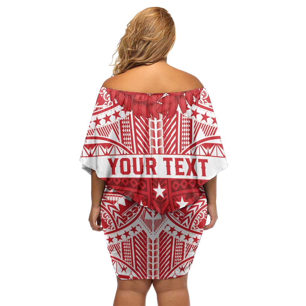 Personalised Toa Samoa Rugby Spirit Family Matching Off Shoulder Short Dress and Hawaiian Shirt Red Samoan Tribal Pattern LT9 - Polynesian Pride