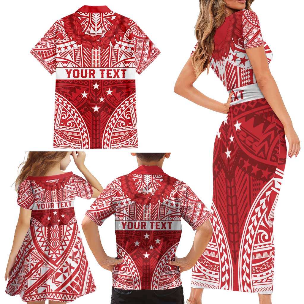 Personalised Toa Samoa Rugby Spirit Family Matching Short Sleeve Bodycon Dress and Hawaiian Shirt Red Samoan Tribal Pattern LT9 - Polynesian Pride