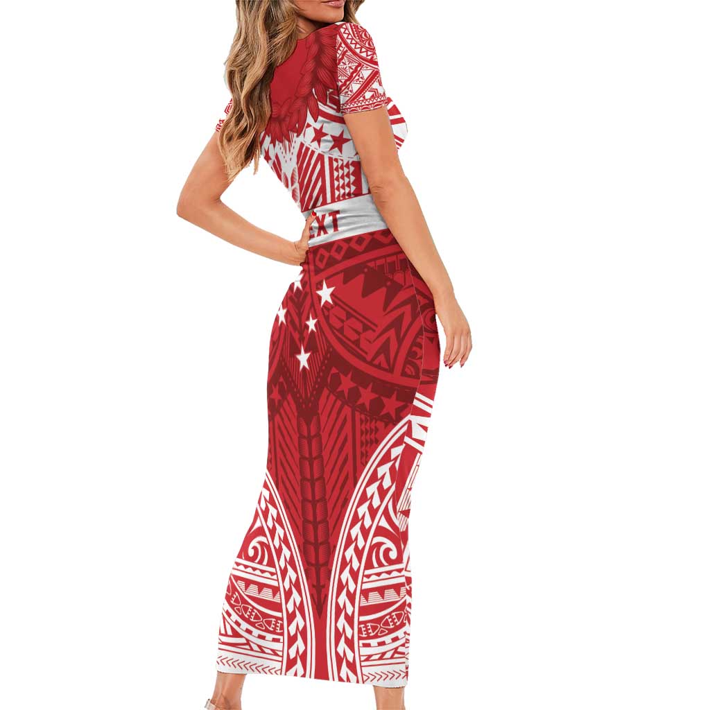 Personalised Toa Samoa Rugby Spirit Family Matching Short Sleeve Bodycon Dress and Hawaiian Shirt Red Samoan Tribal Pattern LT9 - Polynesian Pride
