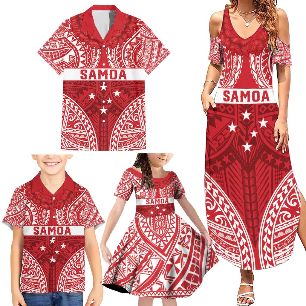 Personalised Toa Samoa Rugby Spirit Family Matching Summer Maxi Dress and Hawaiian Shirt Red Samoan Tribal Pattern LT9 - Polynesian Pride