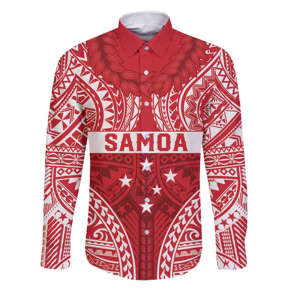 Personalised Toa Samoa Rugby Spirit Family Matching Summer Maxi Dress and Hawaiian Shirt Red Samoan Tribal Pattern LT9 Dad's Shirt - Long Sleeve Red - Polynesian Pride