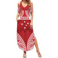 Personalised Toa Samoa Rugby Spirit Family Matching Summer Maxi Dress and Hawaiian Shirt Red Samoan Tribal Pattern LT9 Mom's Dress Red - Polynesian Pride