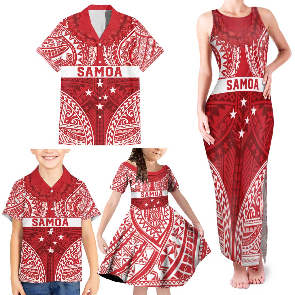 Personalised Toa Samoa Rugby Spirit Family Matching Tank Maxi Dress and Hawaiian Shirt Red Samoan Tribal Pattern LT9 - Polynesian Pride
