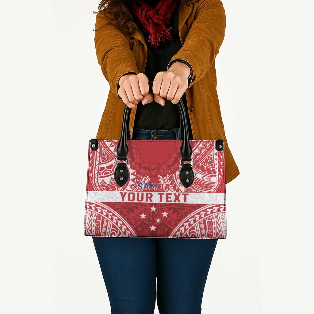 Personalised Toa Samoa Rugby Spirit Leather Bag Red Samoan Tribal Pattern - Polynesian Pride