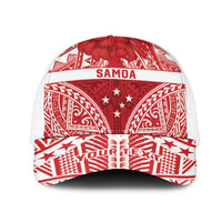 Personalised Toa Samoa Rugby Spirit Mesh Trucker Cap Red Samoan Tribal Pattern - Polynesian Pride