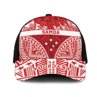Personalised Toa Samoa Rugby Spirit Mesh Trucker Cap Red Samoan Tribal Pattern - Polynesian Pride