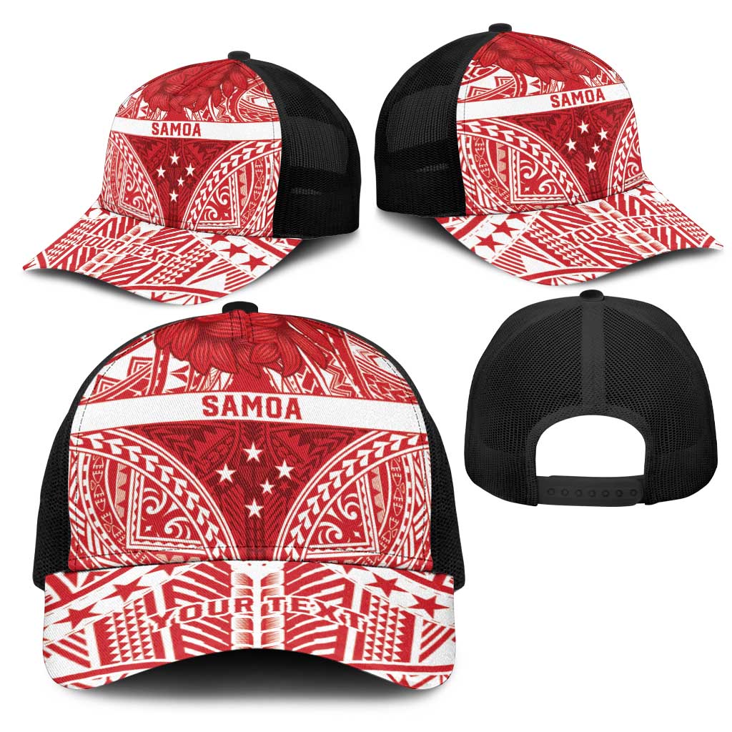 Personalised Toa Samoa Rugby Spirit Mesh Trucker Cap Red Samoan Tribal Pattern - Polynesian Pride