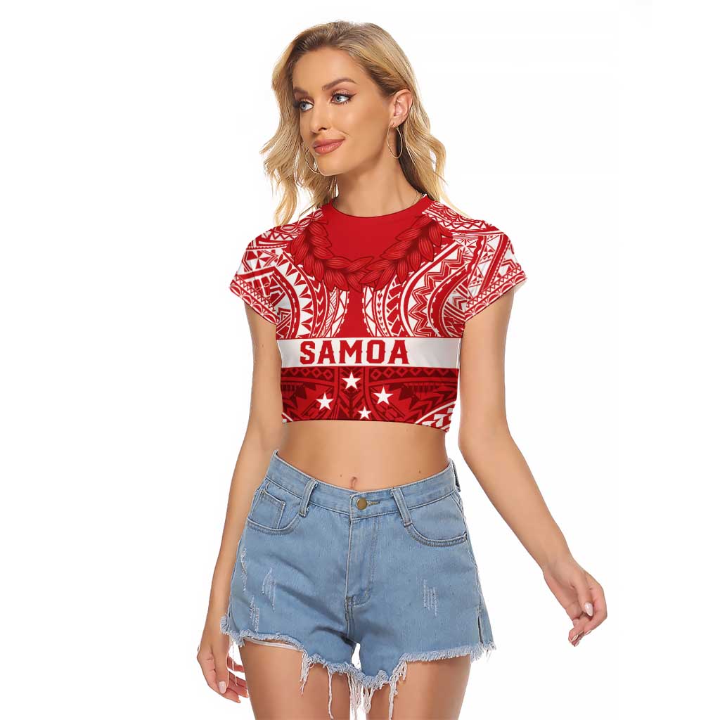 Personalised Toa Samoa Rugby Spirit Raglan Cropped T Shirt Red Samoan Tribal Pattern - Polynesian Pride