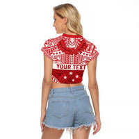Personalised Toa Samoa Rugby Spirit Raglan Cropped T Shirt Red Samoan Tribal Pattern - Polynesian Pride