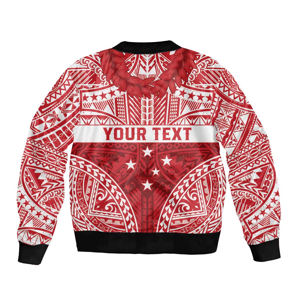 Personalised Toa Samoa Rugby Spirit Sleeve Zip Bomber Jacket Red Samoan Tribal Pattern - Polynesian Pride