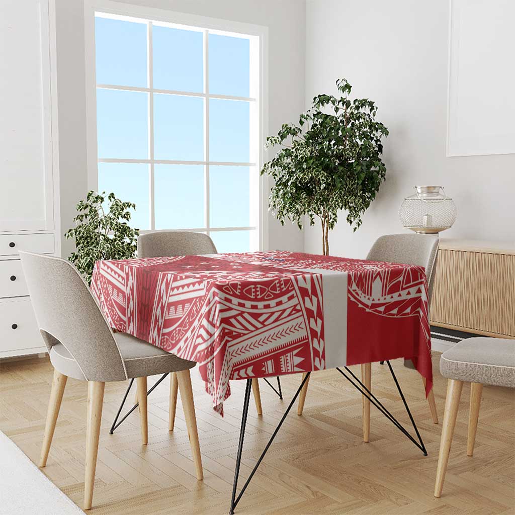 Personalised Toa Samoa Rugby Spirit Tablecloth Red Samoan Tribal Pattern - Polynesian Pride