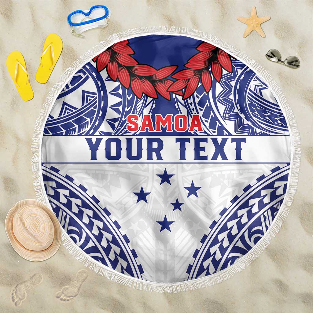 Personalised Toa Samoa Rugby Spirit Beach Blanket White Samoan Tribal Pattern - Polynesian Pride