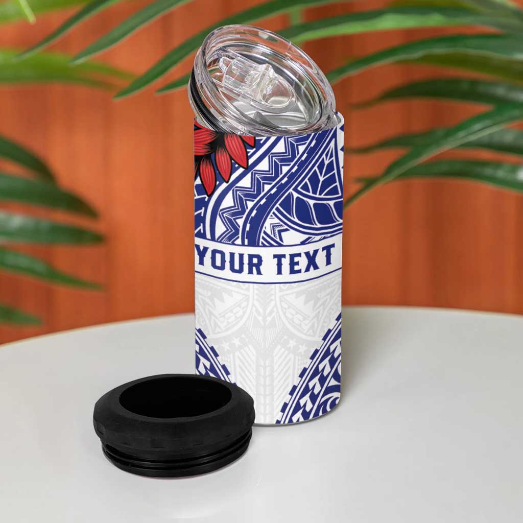 Personalised Toa Samoa Rugby Spirit 4 in 1 Can Cooler Tumbler White Samoan Tribal Pattern - Polynesian Pride