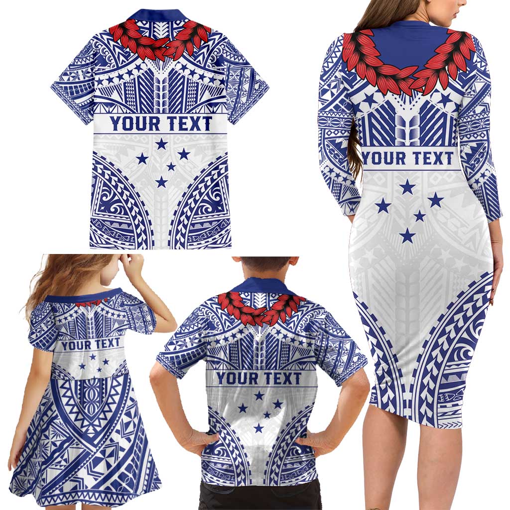 Personalised Toa Samoa Rugby Spirit Family Matching Long Sleeve Bodycon Dress and Hawaiian Shirt White Samoan Tribal Pattern LT9 - Polynesian Pride