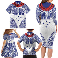 Personalised Toa Samoa Rugby Spirit Family Matching Long Sleeve Bodycon Dress and Hawaiian Shirt White Samoan Tribal Pattern LT9 - Polynesian Pride
